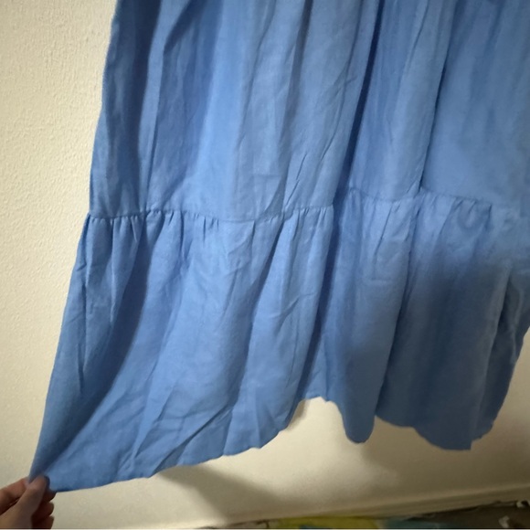 MNG Mango Frill Cotton Shirt Dress Blue Midi Linen Blend Tiered A-Line NWT-8 - Picture 6 of 10